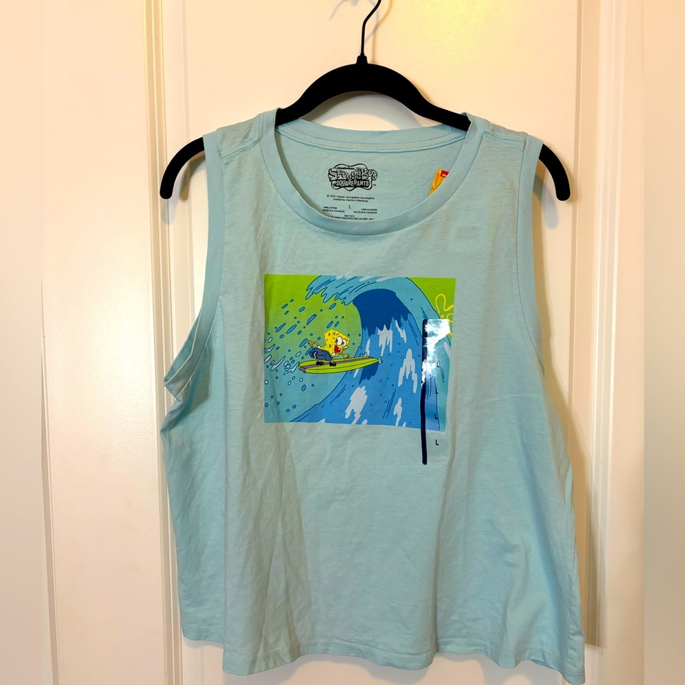 NWT Sponge Bob Womens/Juniors Muscle Tank Top Blue Size Large - Trapeze style